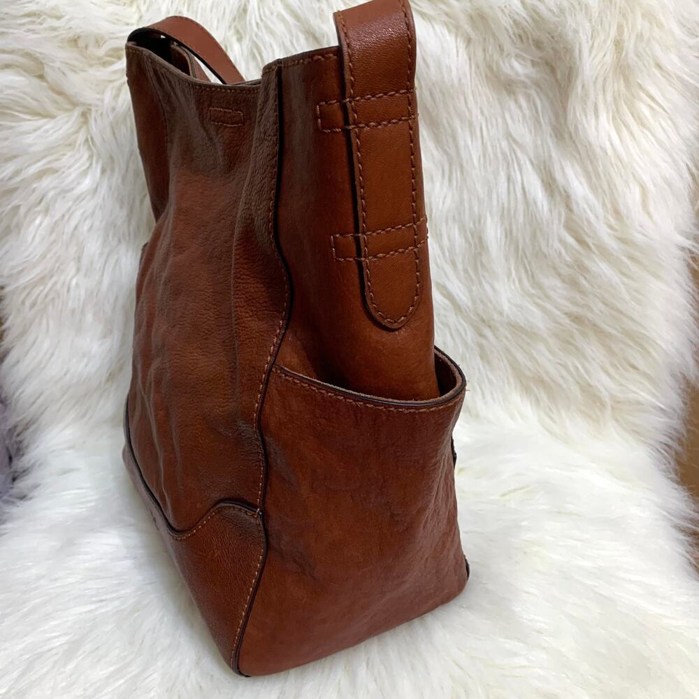 FRYE Vintage Deep Cognac Brown Leather Bucket Hobo Shoulder Bag - Picture 5 of 16